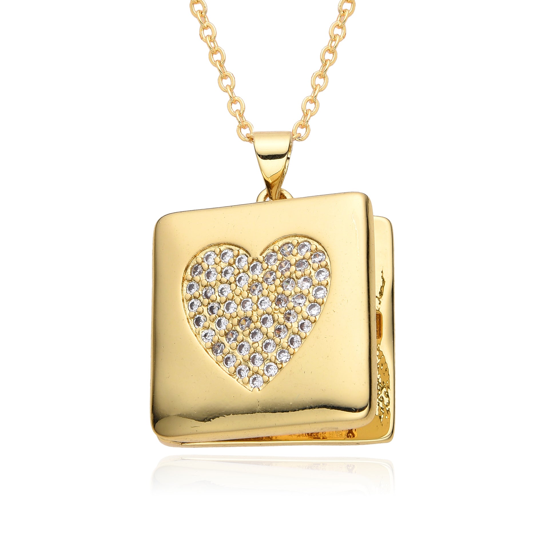 Wholesale Moon Micropaved Virgin Mary Opening and Closing Copper Plated Real Gold Necklace